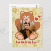 可愛モダンい黄色のテディベアハートフォトフレーム ポストカード (正面/裏面)