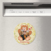 可愛モダンい黄色のテディベアハートフォトフレーム マグネット (インサイチュ (食洗機))