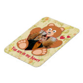 可愛モダンい黄色のテディベアハートフォトフレーム マグネット (左側)