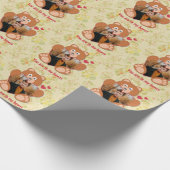 可愛モダンい黄色のテディベアハートフォトフレーム ラッピングペーパー (角)