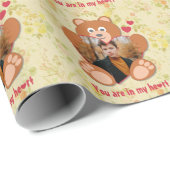 可愛モダンい黄色のテディベアハートフォトフレーム ラッピングペーパー (ロールコーナー)