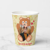 可愛モダンい黄色のテディベアハートフォトフレーム 紙コップ (裏面)