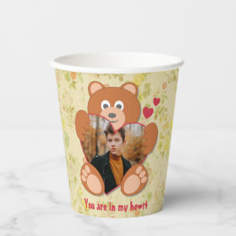 可愛モダンい黄色のテディベアハートフォトフレーム 紙コップ