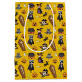 可愛モダンい黄色のハロウィーン漫画のパターンキッズ ミディアムペーパーバッグ (正面)