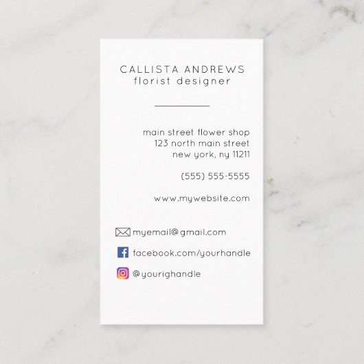 可愛モダンい黄色の鉢植え花屋デザイナー 名刺 (裏面)