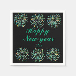 可愛モダンい黒きらめく幸せ新年 スタンダードカクテルナプキン