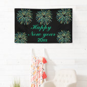 可愛モダンい黒きらめく幸せ新年 横断幕 (インサイチュ)