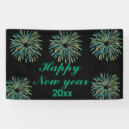 可愛モダンい黒きらめく幸せ新年 横断幕