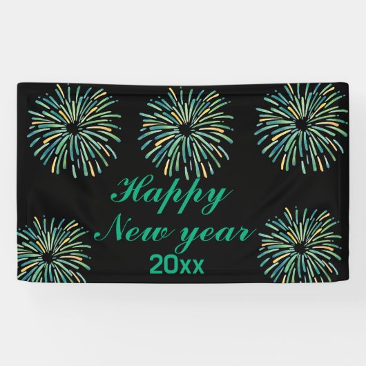 可愛モダンい黒きらめく幸せ新年 横断幕 (横)