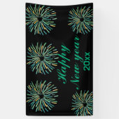 可愛モダンい黒きらめく幸せ新年 横断幕 (縦)