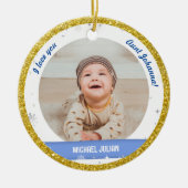 可愛モダンい2枚男の赤ちゃん初めてのクリスマス叔母 セラミックオーナメント (正面)