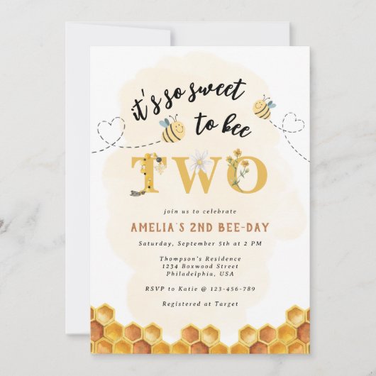 可愛モダンい2歳の誕生日を迎えるのはとても甘い 招待状 (正面)