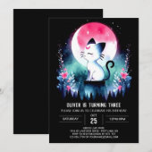 可愛モダンらしい猫誕生日 招待状 (正面/裏面)