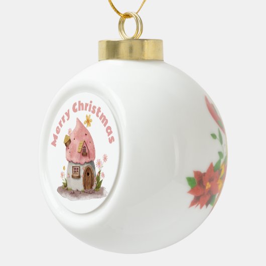 可愛モノグラムのいピンクのメリークリスマスクリスマス | セラミックボールオーナメント (右)