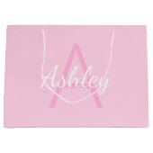 可愛モノグラムのい女の子の名前 |ソフトピンク&ホワイト ラージペーパーバッグ (正面)