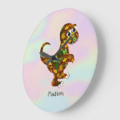 可愛モノグラムのい恐竜 ラージ壁時計 (傾斜)