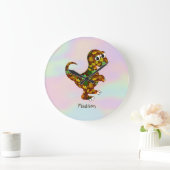 可愛モノグラムのい恐竜 ラージ壁時計 (ホーム)