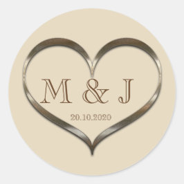 可愛モノグラムのい金ゴールド結婚ハート ラウンドシール
