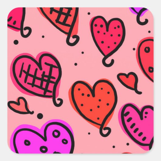 可愛ユニークいハート スクエアシール (正面)