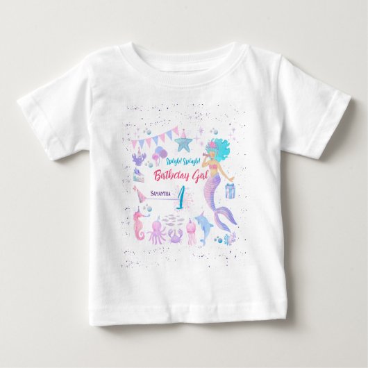 可愛ユニークい女お洒落の子マーメイド1歳の誕生日 ベビーTシャツ (正面)