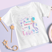 可愛ユニークい女お洒落の子マーメイド1歳の誕生日 ベビーTシャツ
