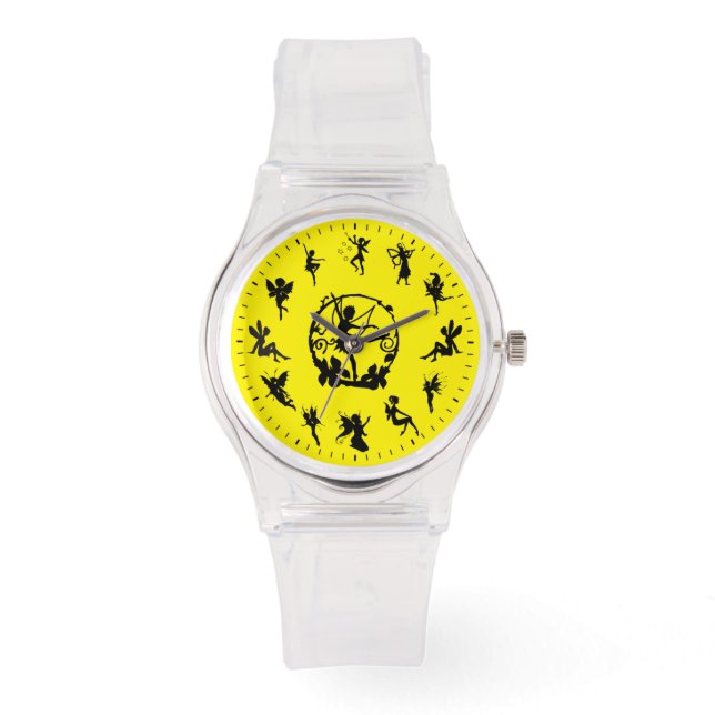 可愛ユニークい黒い妖精のシルエットをテーマにした時計 腕時計 (正面)