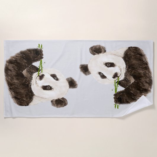 可愛リラックスいアジアのパンダクマ動物自然アート ビーチタオル (正面)