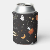 可愛不気味いお洒落ハロウィン模様の背景 缶クーラー (缶裏面)