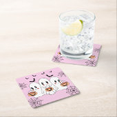 可愛不気味いかわいい漫画幽霊ハローウィンパーティ スクエアペーパーコースター (インサイチュ)