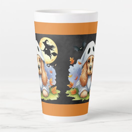可愛不気味いコッカースパニエル犬幽霊ドッグハロウィーン カフェラテマグ (正面)