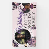 可愛不気味いゴシック紫色の誕生日ガールアフロ・パフ 横断幕 (縦)