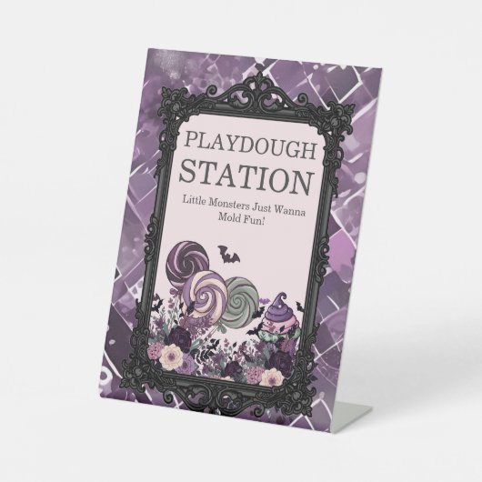 可愛不気味いゴシック紫色の遊戯ステーション 台座サイン (正面)