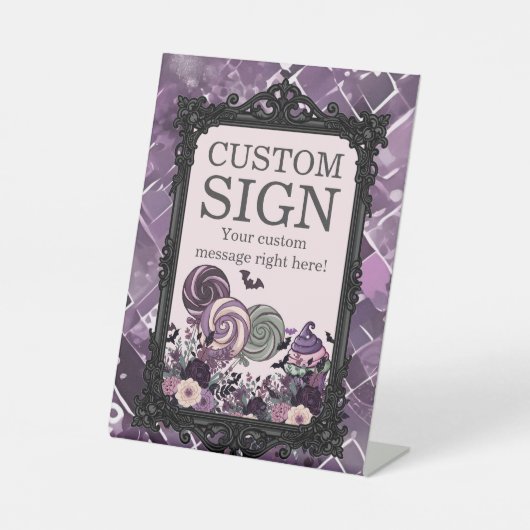 可愛不気味いゴシック色の紫カスタムの台座の看板 台座サイン (正面)