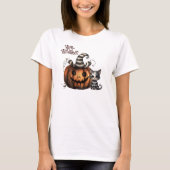可愛不気味いストライプのハロウィーン猫 Tシャツ (正面)
