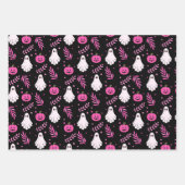 可愛不気味いハロウィンピンク&ブラックパターン ラッピングペーパーシート (正面3)