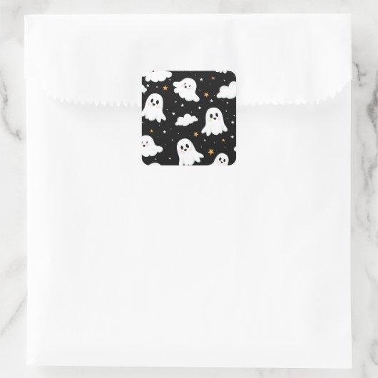 可愛不気味いハロウィン幽霊曇り星空 スクエアシール (バッグ)