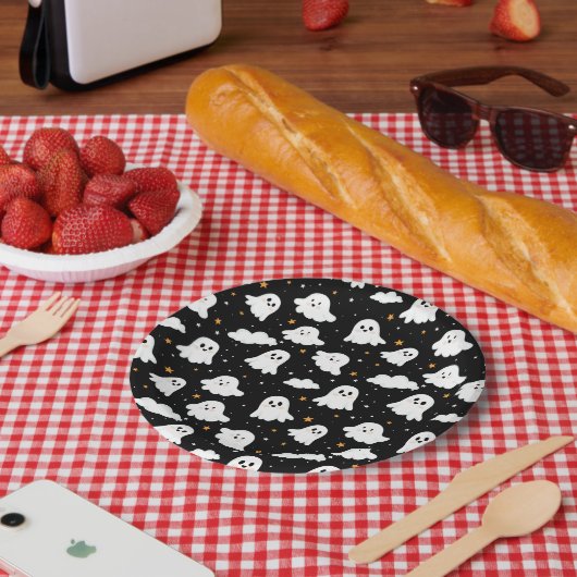 可愛不気味いハロウィン幽霊曇り星空 ペーパープレート (ピクニック)