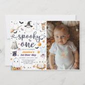 可愛不気味いハロウィン幽霊1stバースデーフォト 招待状 (正面)