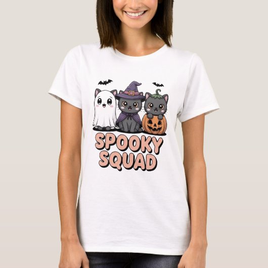 可愛不気味いハロウィン猫Tシャツ | かわいい Tシャツ (正面)