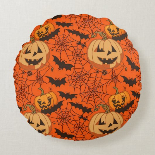 可愛不気味いハロウィーンシームレスパターン ラウンドクッション (正面)