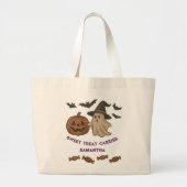 可愛不気味いハロウィーントート-幽霊、こうもり、キャンディ ラージトートバッグ (正面)