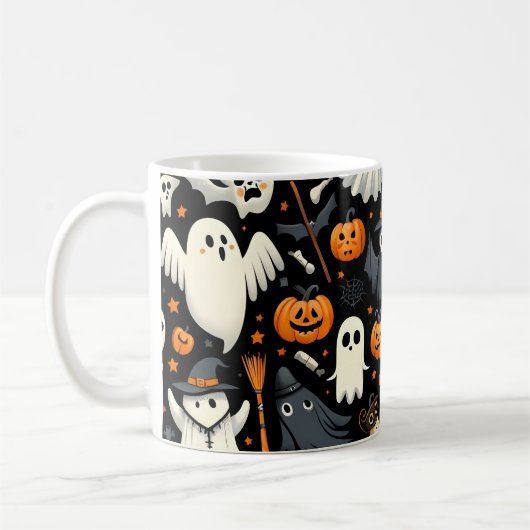 可愛不気味いハロウィーンパターンマグ コーヒーマグカップ (左)