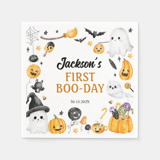 可愛不気味いハロウィーン幽霊誕生日パーティナプキンス スタンダードカクテルナプキン (正面)