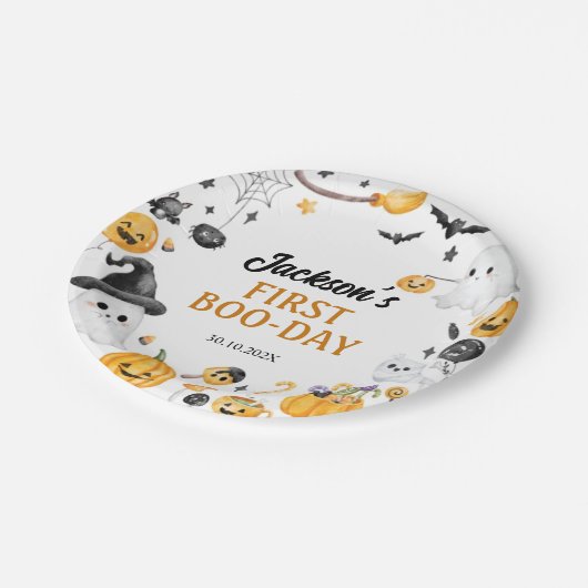 可愛不気味いハロウィーン幽霊誕生日パーティー ペーパープレート (アングル)