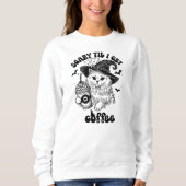 可愛不気味いハロウィーン猫 – コーヒーが入るまで怖い スウェットシャツ (正面)