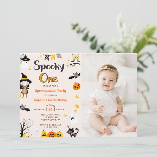 可愛不気味いハロウィーン1回目の誕生日の写真 招待状 (スタンド正面)