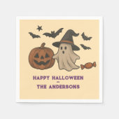 可愛不気味いハロウィーン – 幽霊、こうもり、キャンディ スタンダードカクテルナプキン (正面)