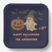 可愛不気味いハロウィーン – 幽霊、こうもり、キャンディ ペーパープレート (正面)