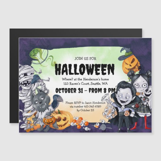 可愛不気味いハローウィンパーティ磁気招待状 マグネット招待状 (正面/裏面)