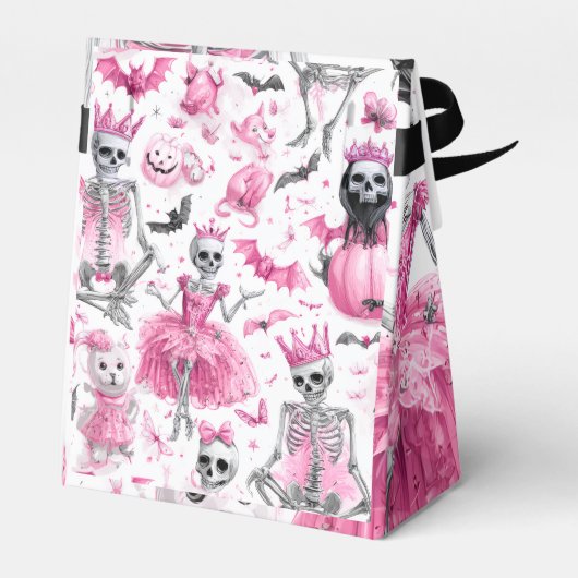 「可愛不気味いピンクのスケルトン | ハロウィーンのお願いボックス» フェイバーボックス (裏面サイド)